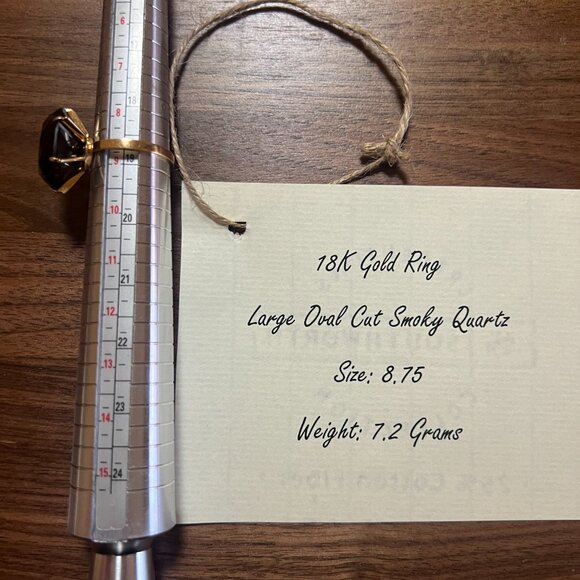 18K Gold ring with large 14+ carat oval cut smoky quartz in size 8.75 - Picture 4 of 7